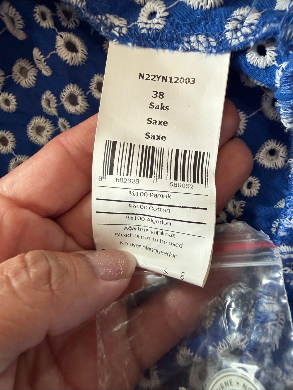 Nocturne brand Blue Button-Up Belted Eyelet Jumpsuit size 38 (US 8) - Picture 8 of 15